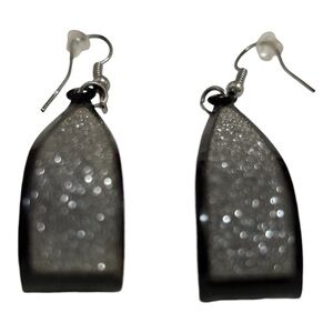 Scoop Earrings with Silver Glitter Black 2.75"